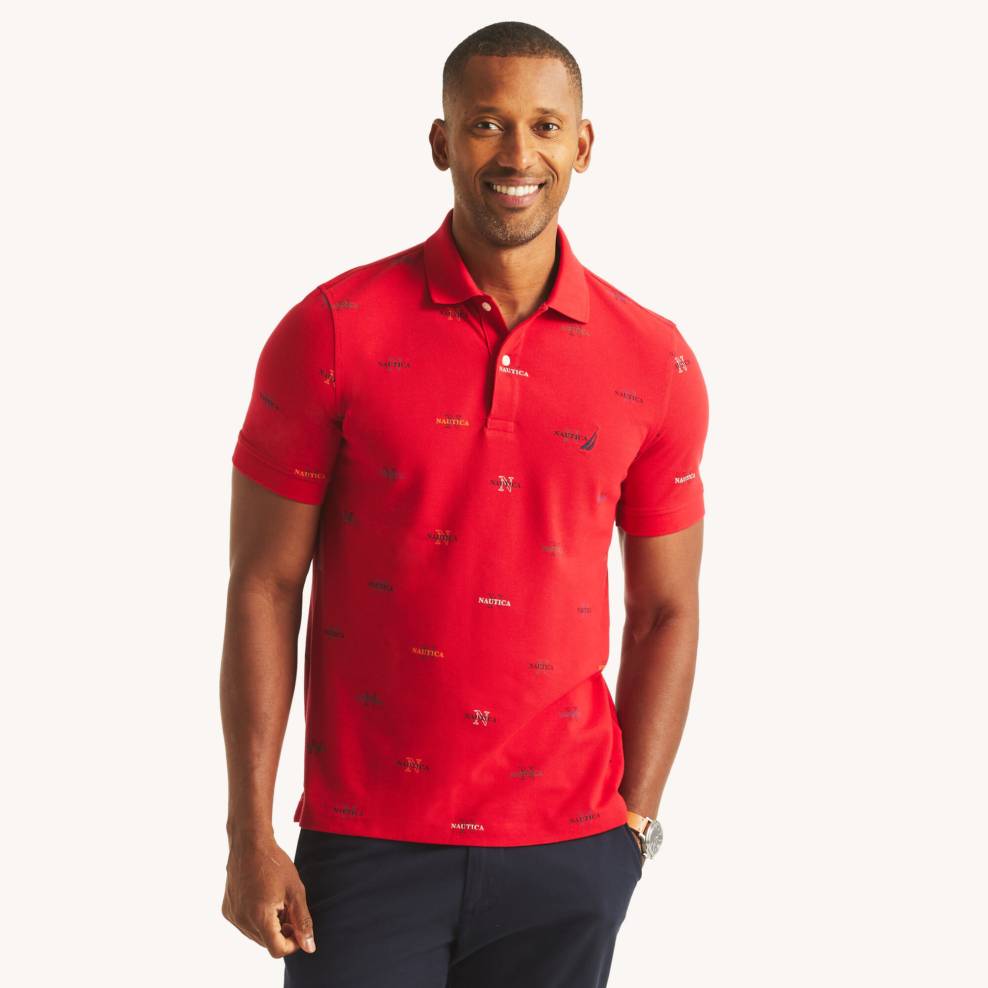 Classic Fit Printed Polo,Tango Red,large