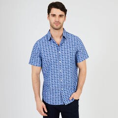 Signal Flag Classic Fit Short Sleeve Button Down,Nite Sea Heather,large