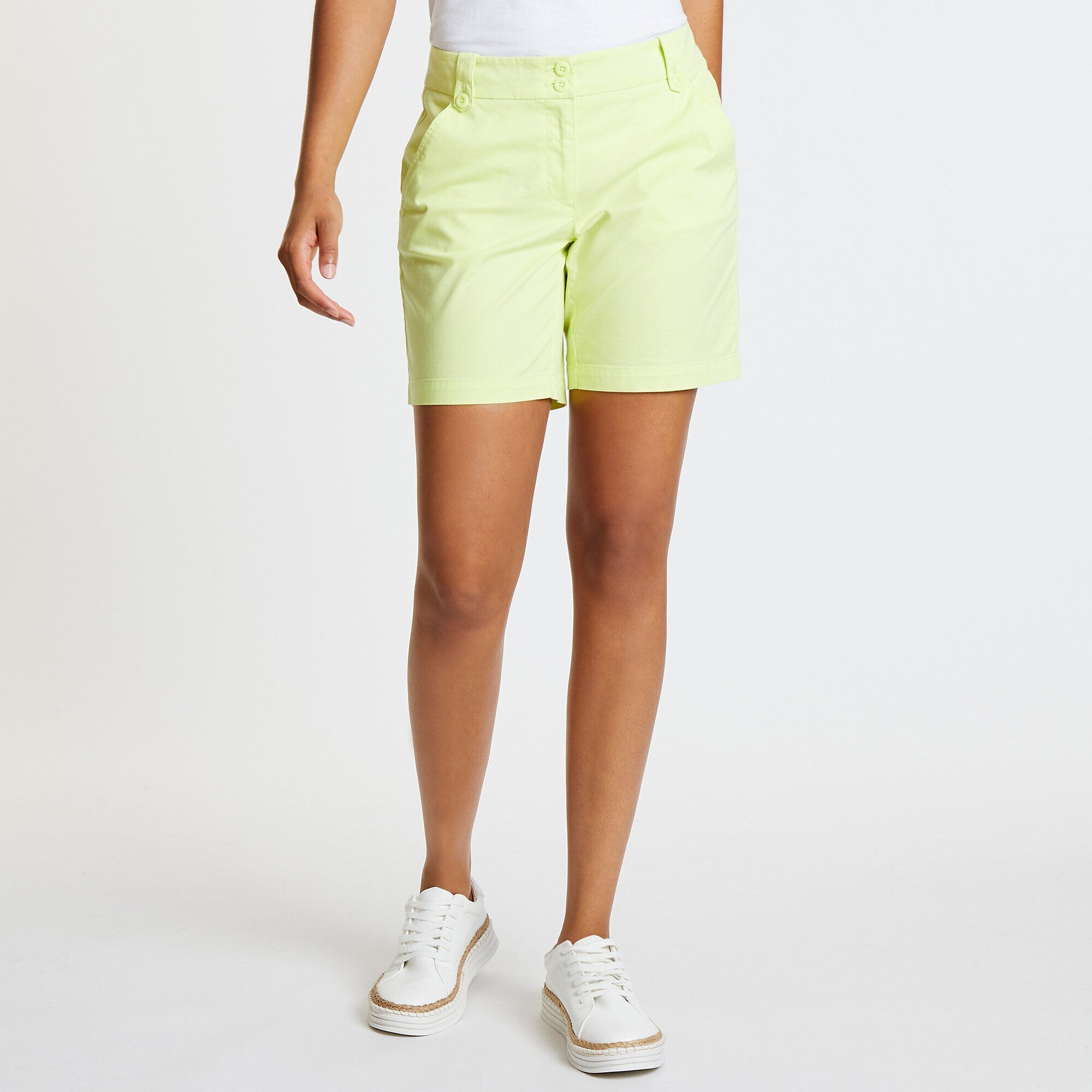 Flat Front Stretch Twill Shorts - 7" Inseam,Light Olive,large