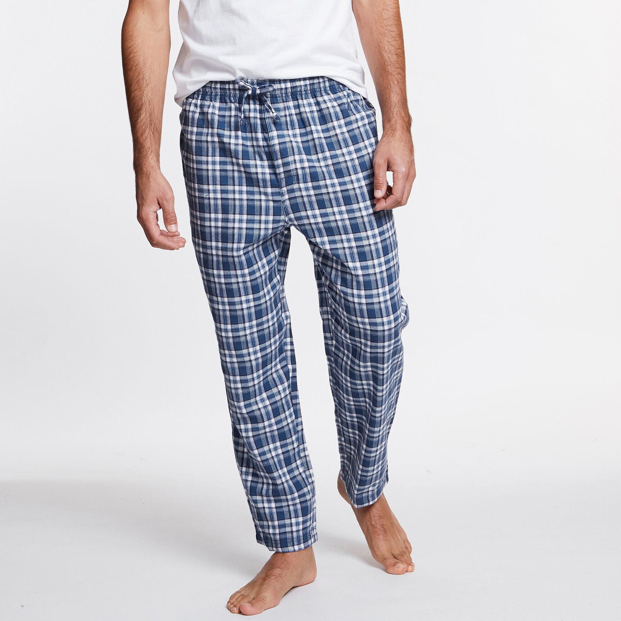 Flannel Tattersail Plaid Pajama Pants,Ensign Blue,large