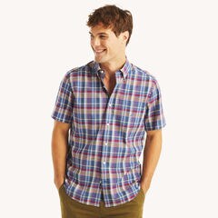 Plaid Short-Sleeve Shirt,Bolt Blue,large