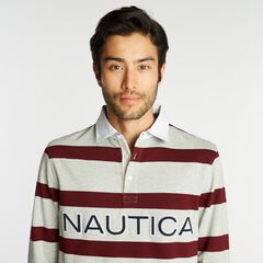 LOGO STRIPED LONG SLEEVE RUGBY,Grey Heather,large
