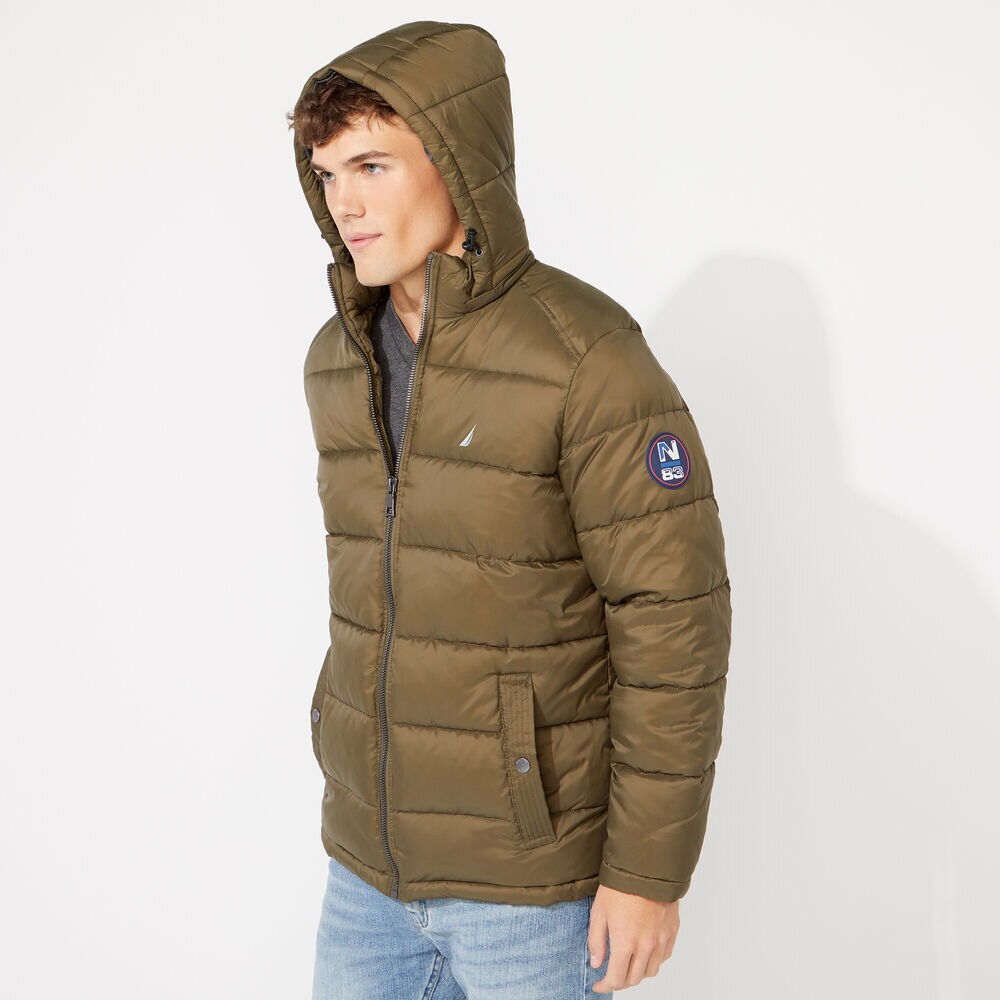 PUFFER JACKET WITH REMOVABLE HOOD,Cargo Green,large