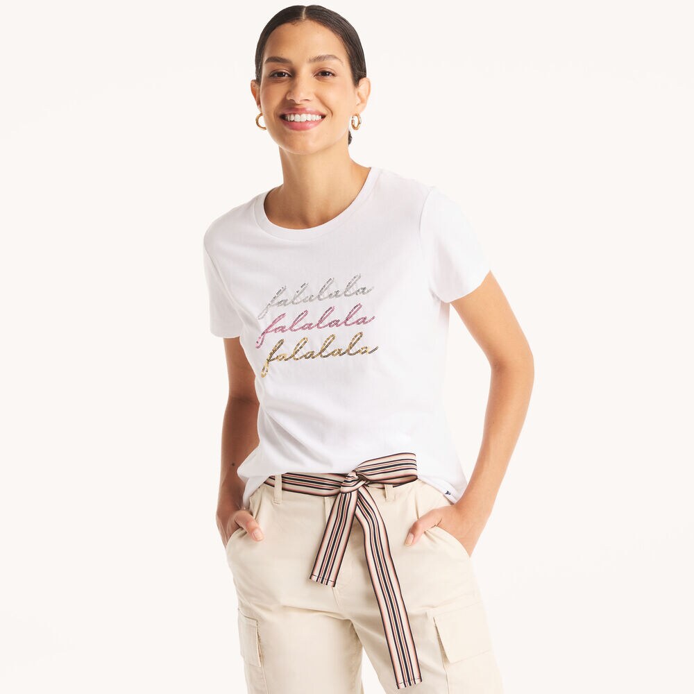 Sequin Fa-La-La-La-La Graphic T-Shirt,Bright White,large