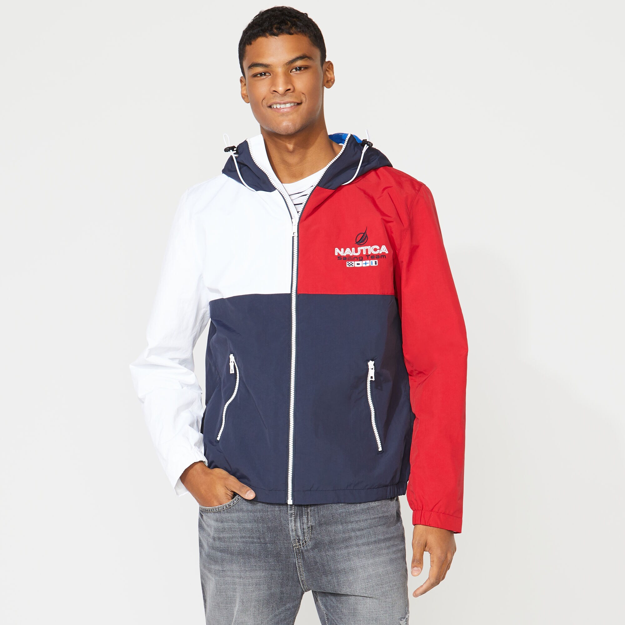 LIGHTWEIGHT COLORBLOCK JACKET,Navy,large