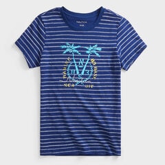 STRIPE PALM TREE GRAPHIC T-SHIRT,Blue Depths,large