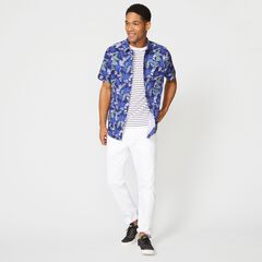 TROPICAL PRINT SHORT-SLEEVE SHIRT,J Navy,large