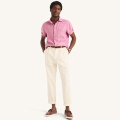Solid Linen Short-Sleeve Shirt,Aren/Mauve,large