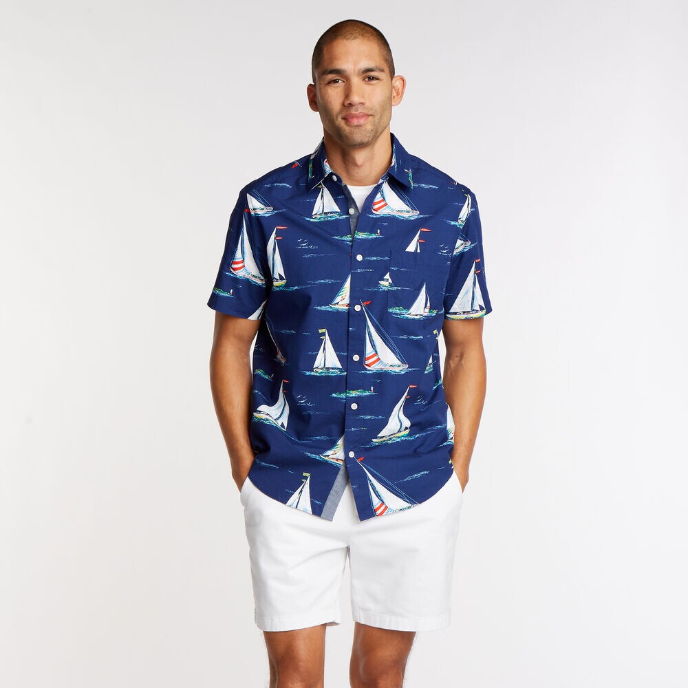 Short Sleeve Classic Fit Shirt in Sail Print,Blue Depths,large