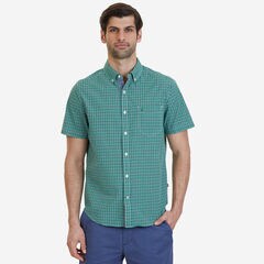 Big & Tall Bright Plaid Short Sleeve Button Down,Light Sonic,large