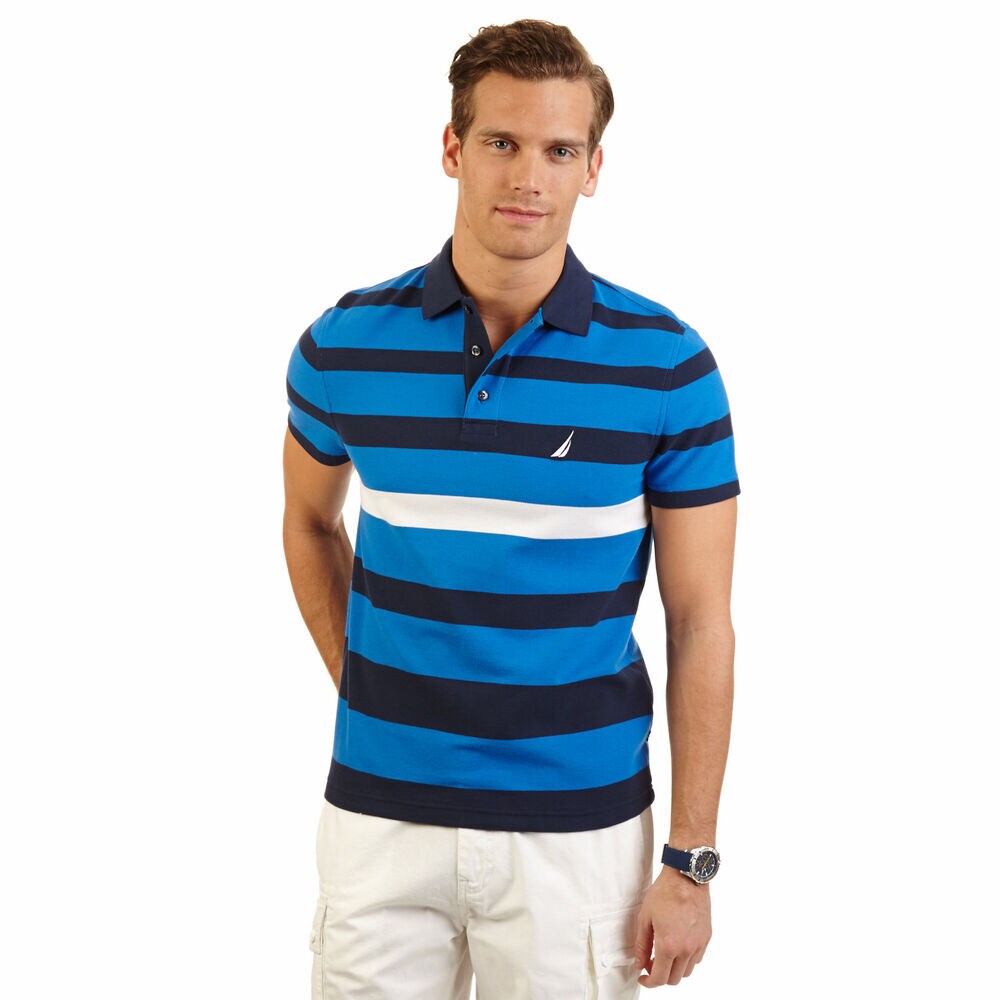 Big & Tall Striped Performance Deck Polo Shirt,True Navy,large