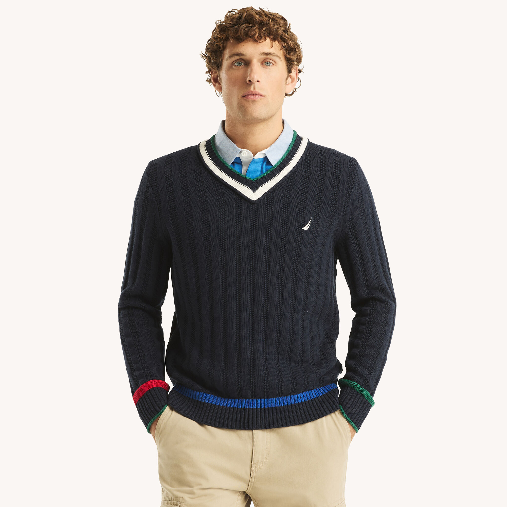 Cricket V-Neck Sweater,Navy,large