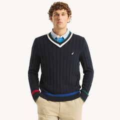 Cricket V-Neck Sweater,Navy,large