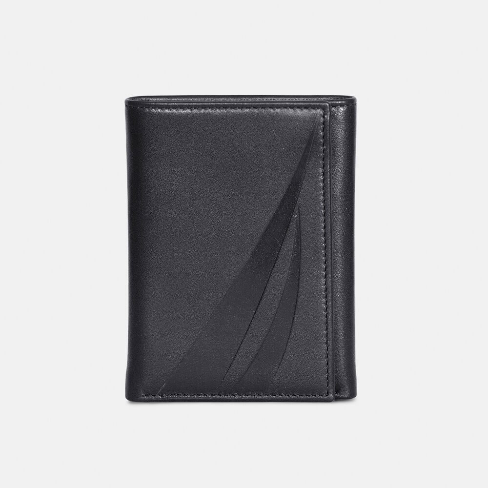 LEATHER TRIFOLD WALLET ,True Black,large