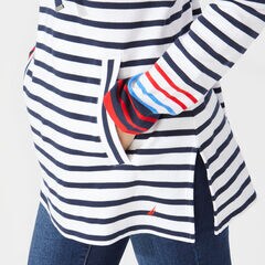 STRIPED SPLIT NECK PULLOVER HOODIE,Stellar Blue Heather,large
