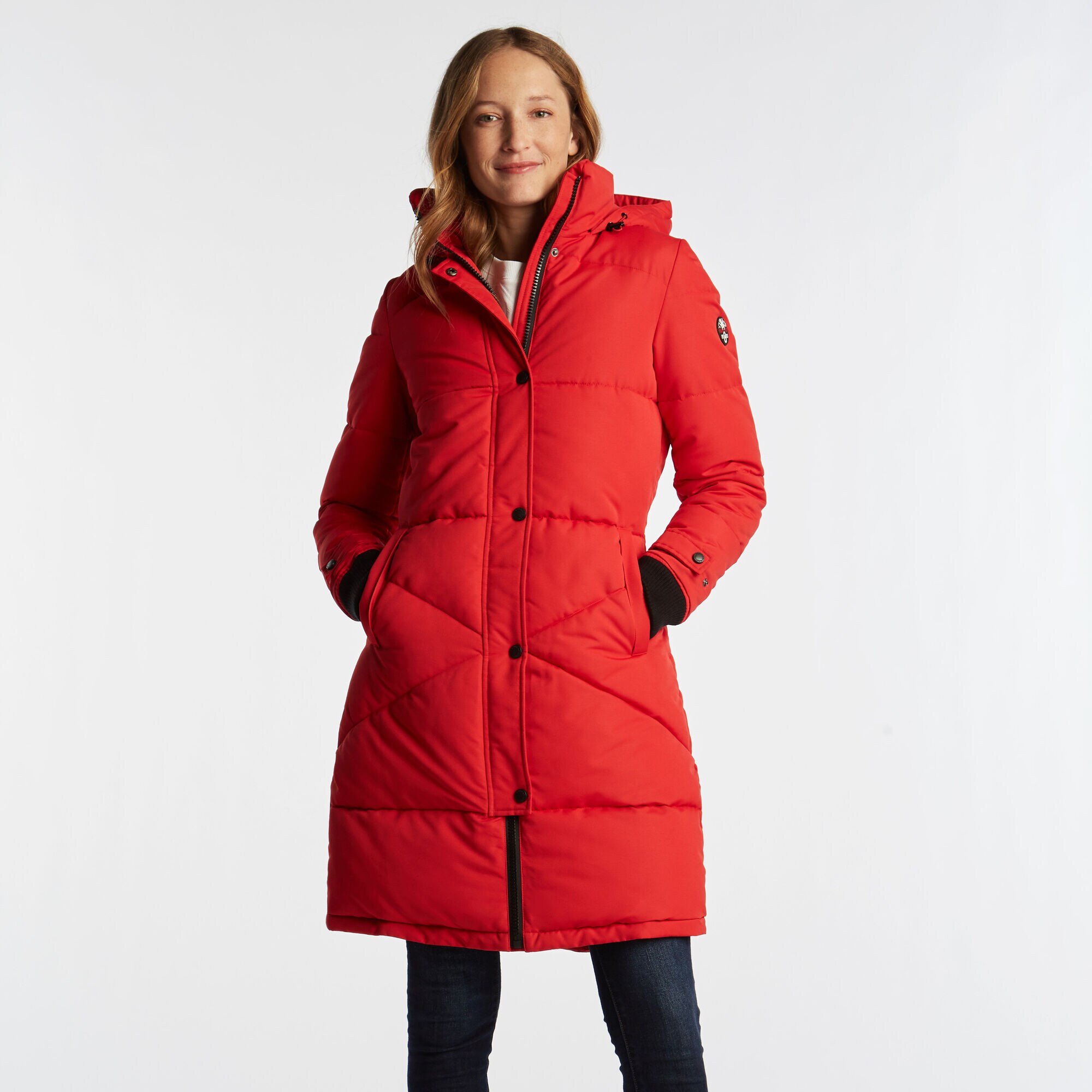 WOMEN'S LONG QUILTED PUFFER COAT,Tomales Red,large