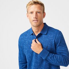 CLASSIC FIT LEAF PRINT LONG-SLEEVE POLO,Pure Adriatic Sea Wash,large