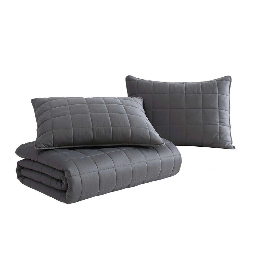 Brushed Micro Jersey Grey Twin Quilt-Sham Set,Mist Heather,large