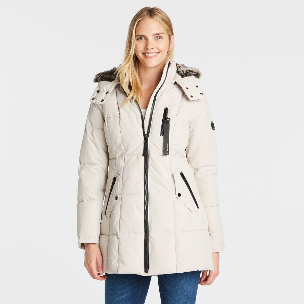 WOMEN'S QUILTED PUFFER COAT,Haze Grey Heather,large