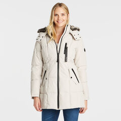WOMEN'S QUILTED PUFFER COAT,Haze Grey Heather,large