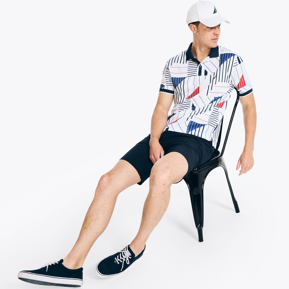 Navtech Classic Fit Printed Polo,Bright White,large