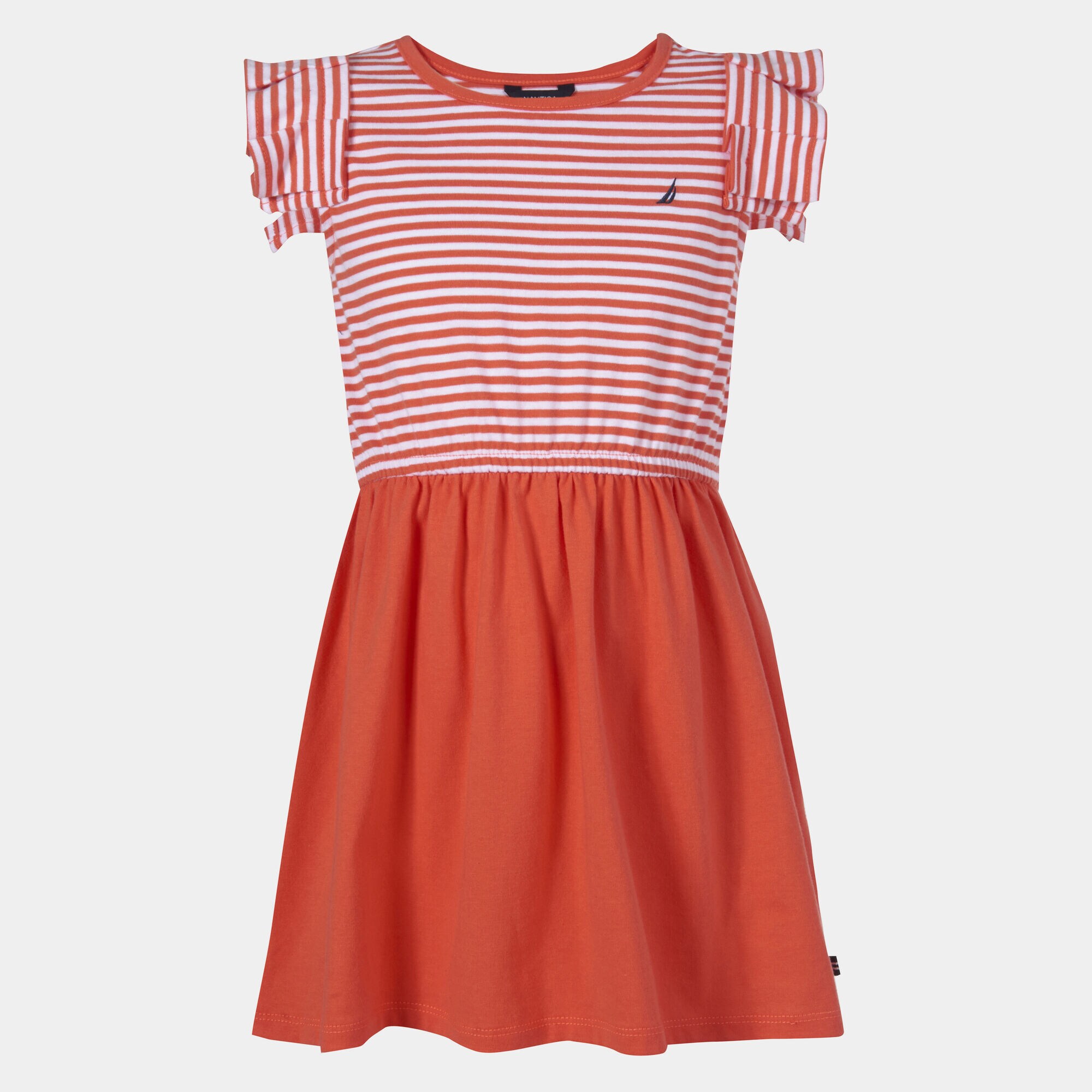TODDLER GIRLS' STRIPED RUFFLE SLEEVE DRESS (2T-4T),Orange Sunset,large