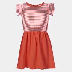TODDLER GIRLS' STRIPED RUFFLE SLEEVE DRESS (2T-4T),Orange Sunset,large