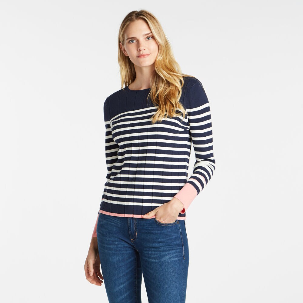 STRIPE COLORBLOCK CREWNECK SWEATER,Stellar Blue Heather,large