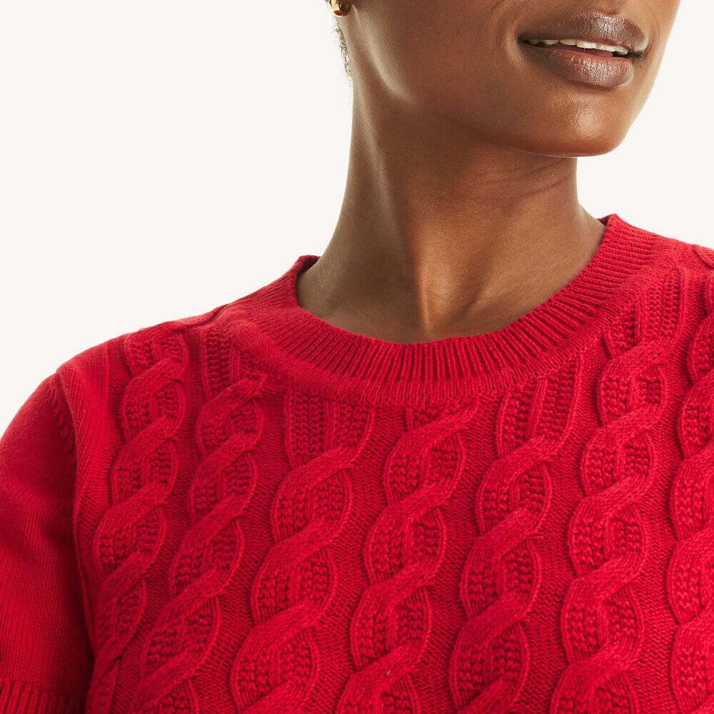 Cable-Knit Short-Sleeve Sweater,Dreamy Coral,large