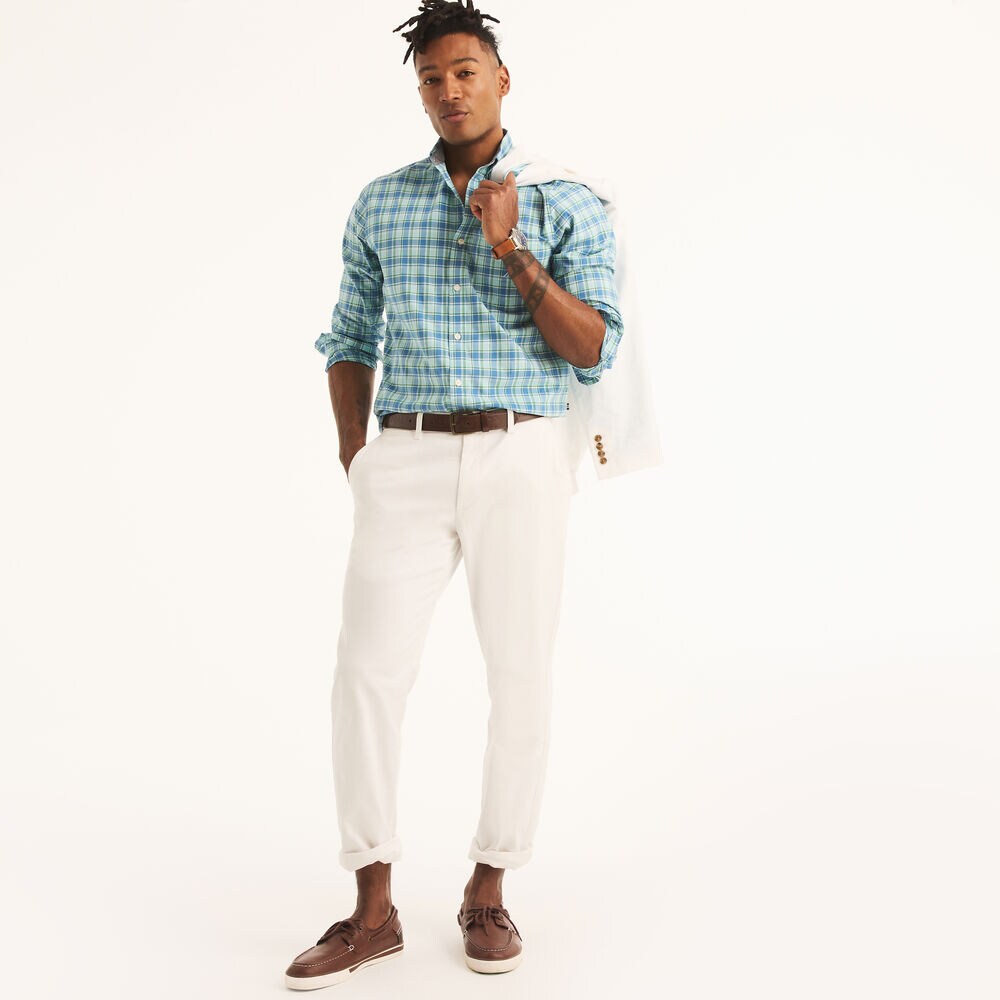 Plaid Poplin Shirt,Light Tide Water Wash,large