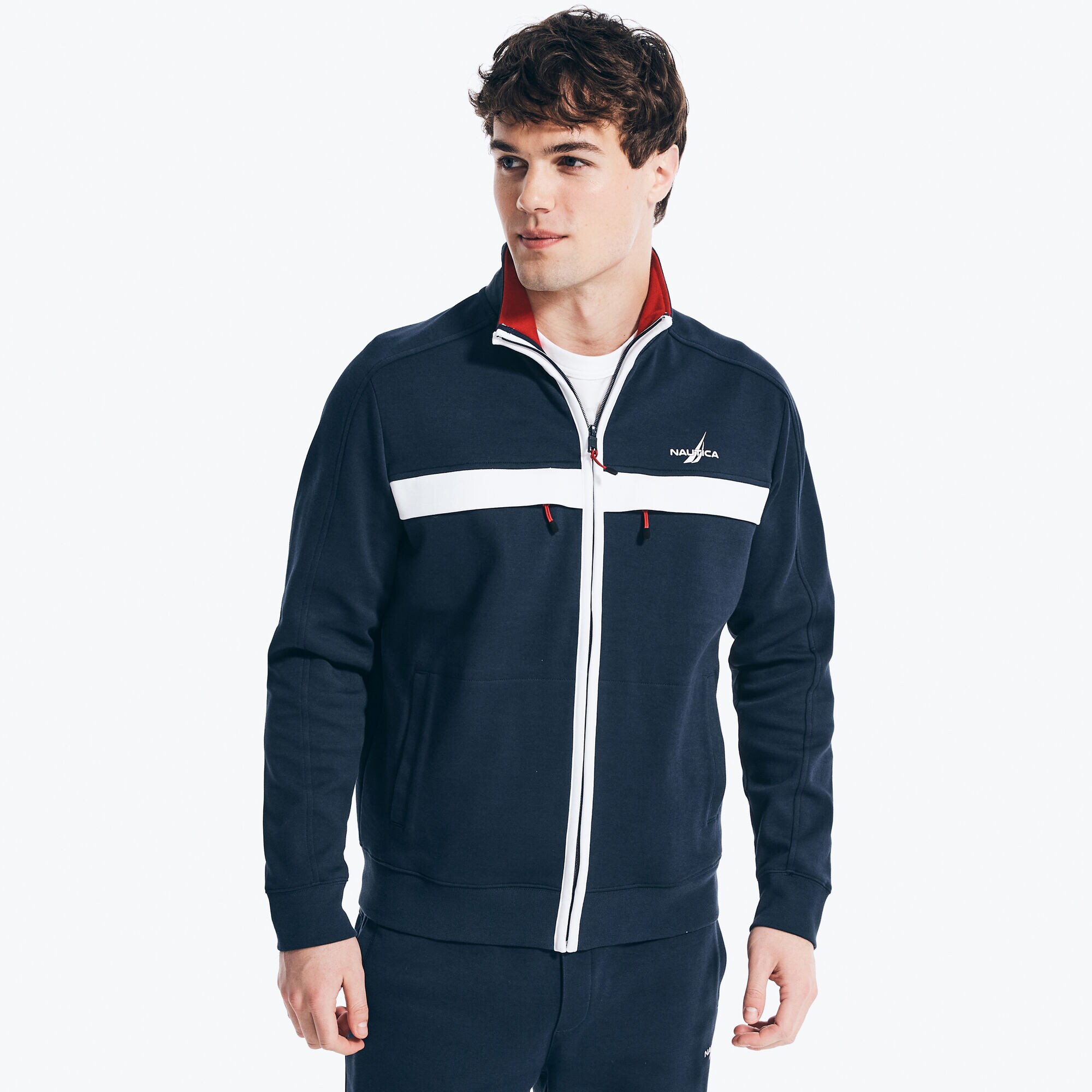 CHEST-STRIPE FULL-ZIP SWEATSHIRT,Navy,large