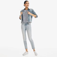 NAUTICA JEANS CO. FRAYED DENIM JACKET,Pool Side Aqua,large