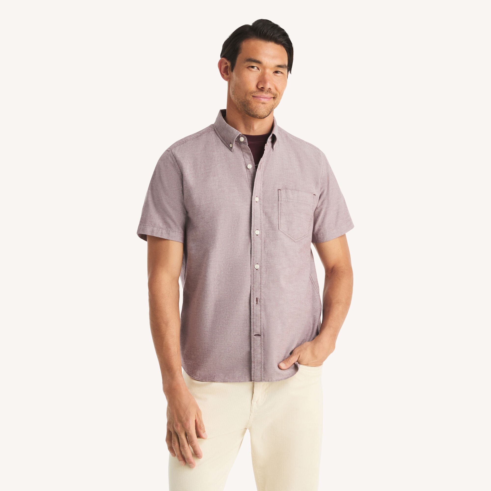 Short-Sleeve Classic Fit Oxford Shirt,Parfait Pink,large