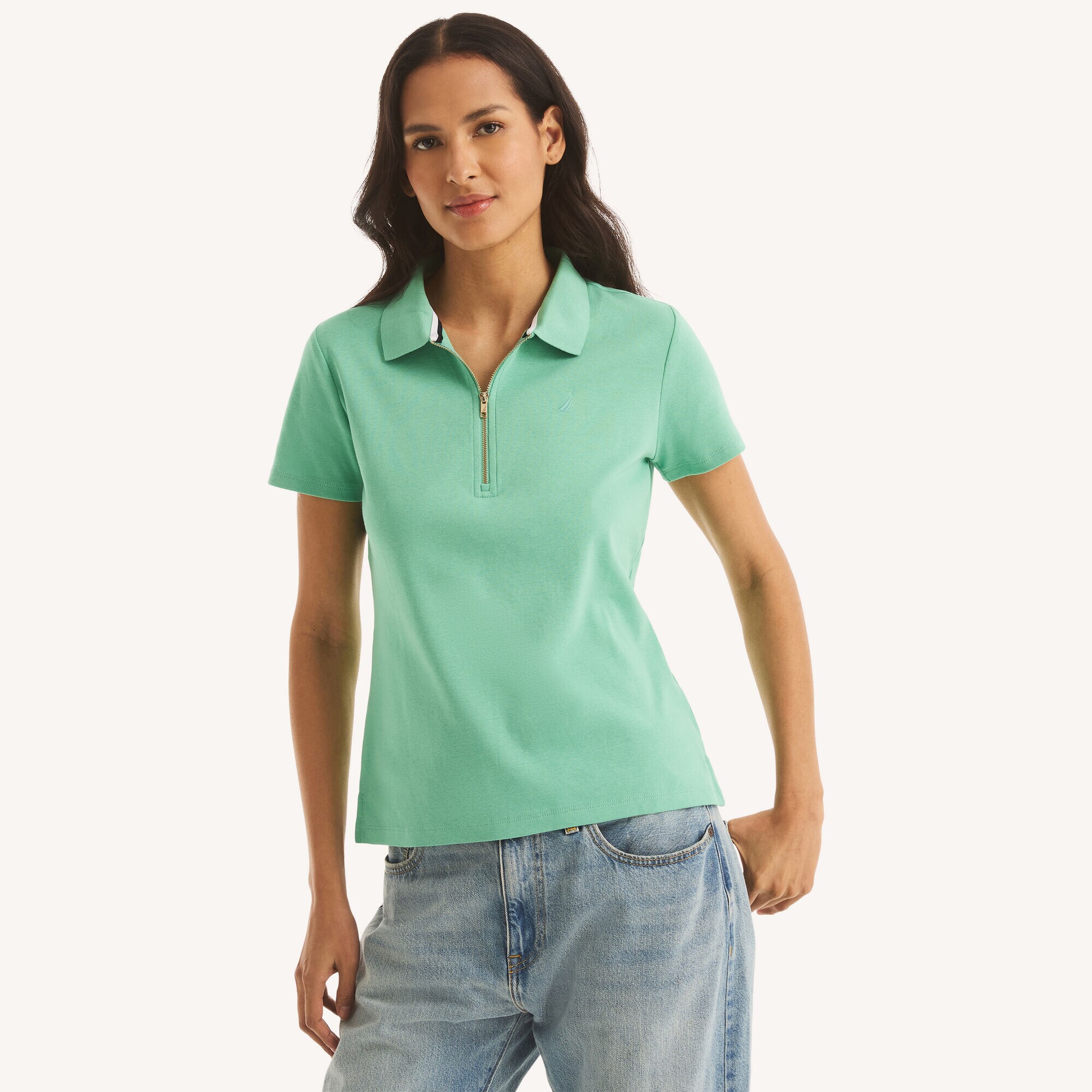 Zip-Up Polo,Fin Green,large
