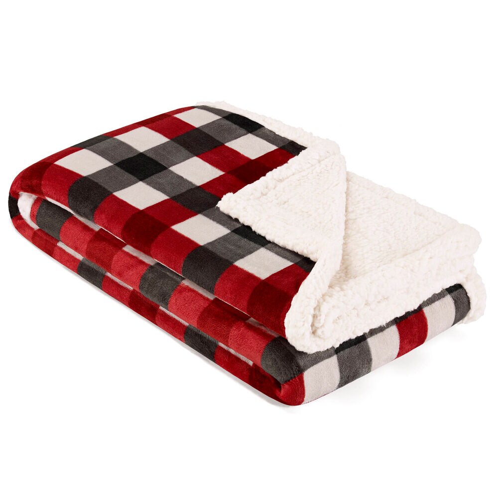Gratton Ultra-Soft Plush Throw Blanket in Red Plaid,Lure Red,large