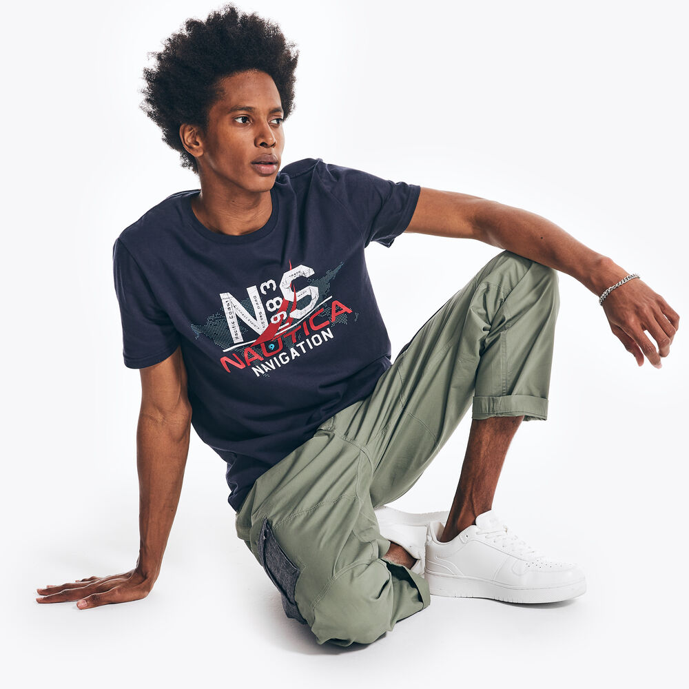 MAP NAVIGATION GRAPHIC T-SHIRT,Navy,large