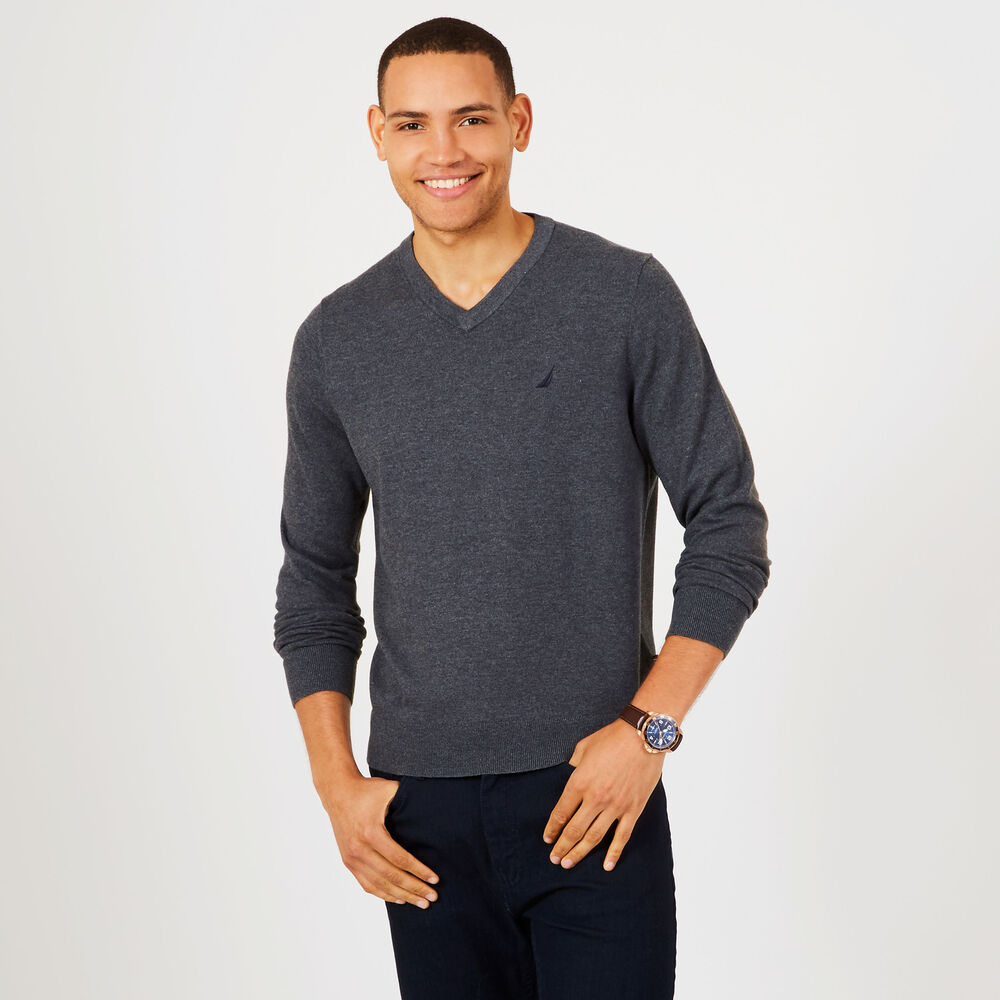 Jersey Navtech V-Neck Sweater,Charcoal Heather,large