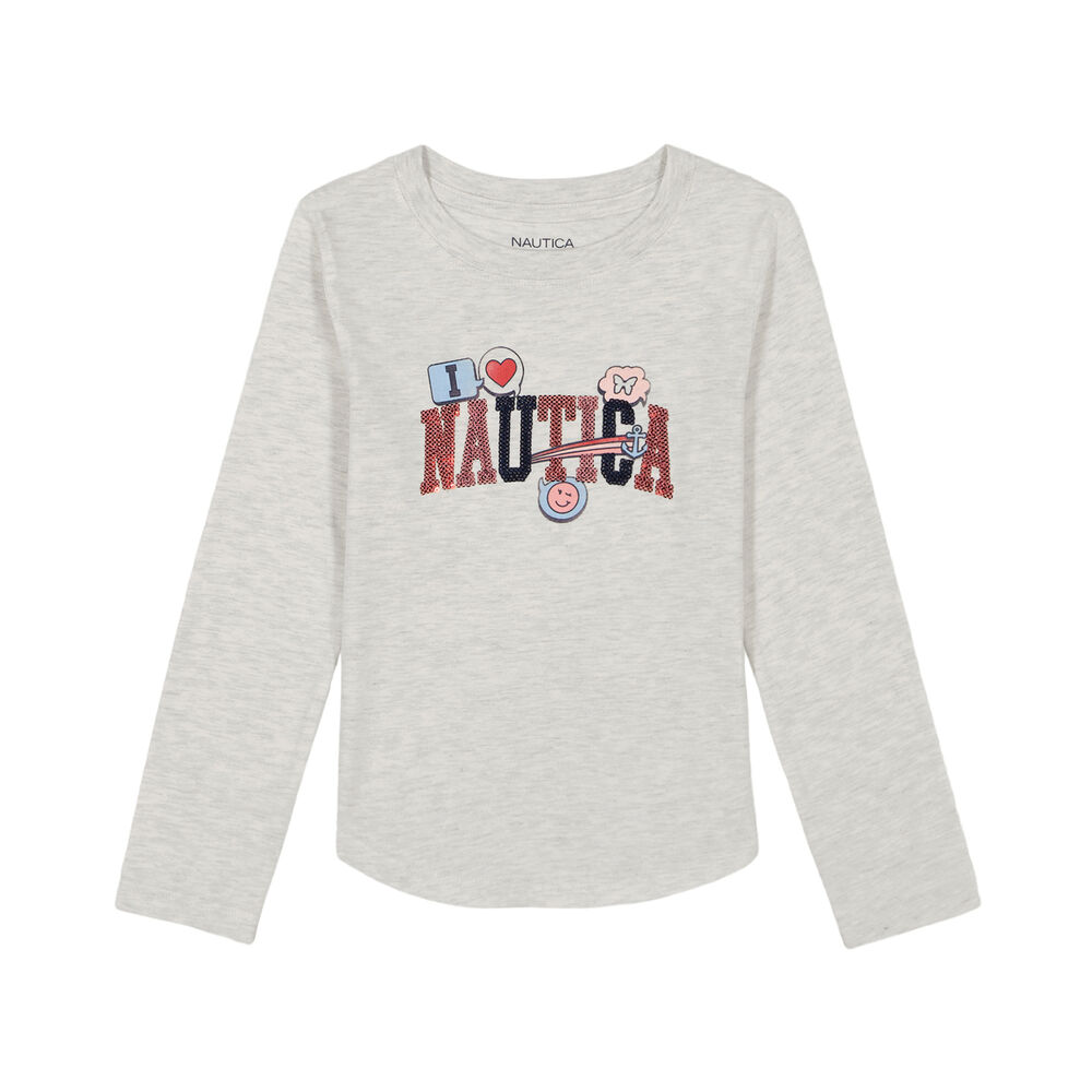 Little Girls' Emoji Anchor Sequin Long Sleeve T-Shirt (4-6X),DEMITASSE,large