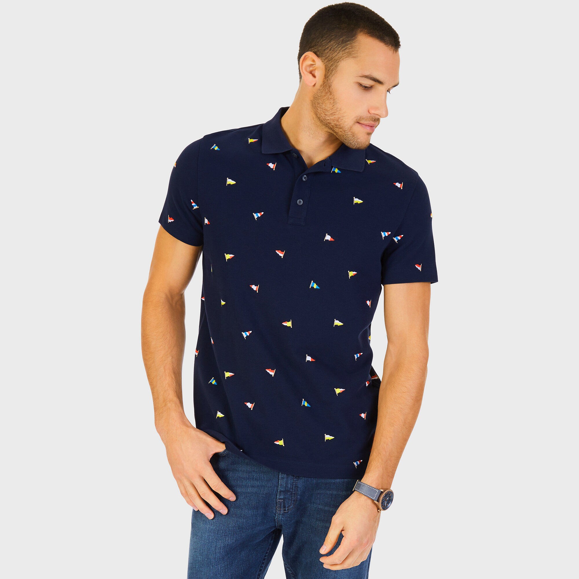 Big Tall Signal Flag Motif Classic Fit Pique Polo Nautica