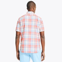 Heather Plaid Short-Sleeve Oxford Shirt,Sailor Red,large