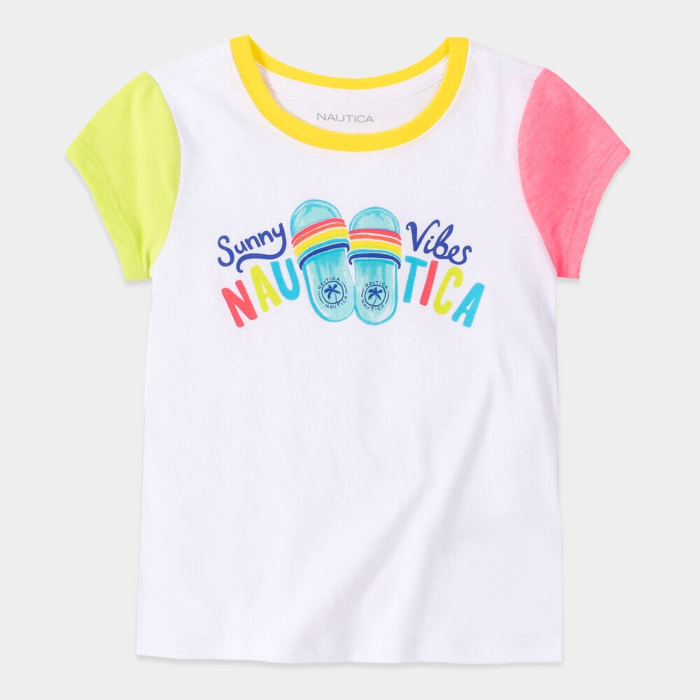 GIRLS' COLORBLOCK SUNNY VIBES GRAPHIC T-SHIRT (8-20),Antique White Wash,large
