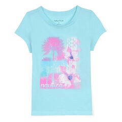 Girls' Floral & Palm Graphic Tee,Aquadream,large
