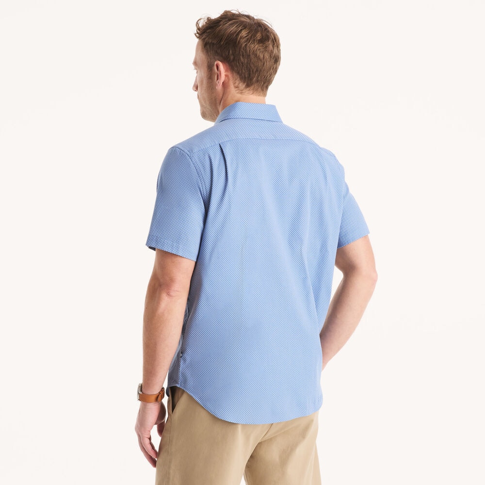 Classic Fit Wrinkle-Resistant Dobby Short-Sleeve Shirt,Dock Blue,large