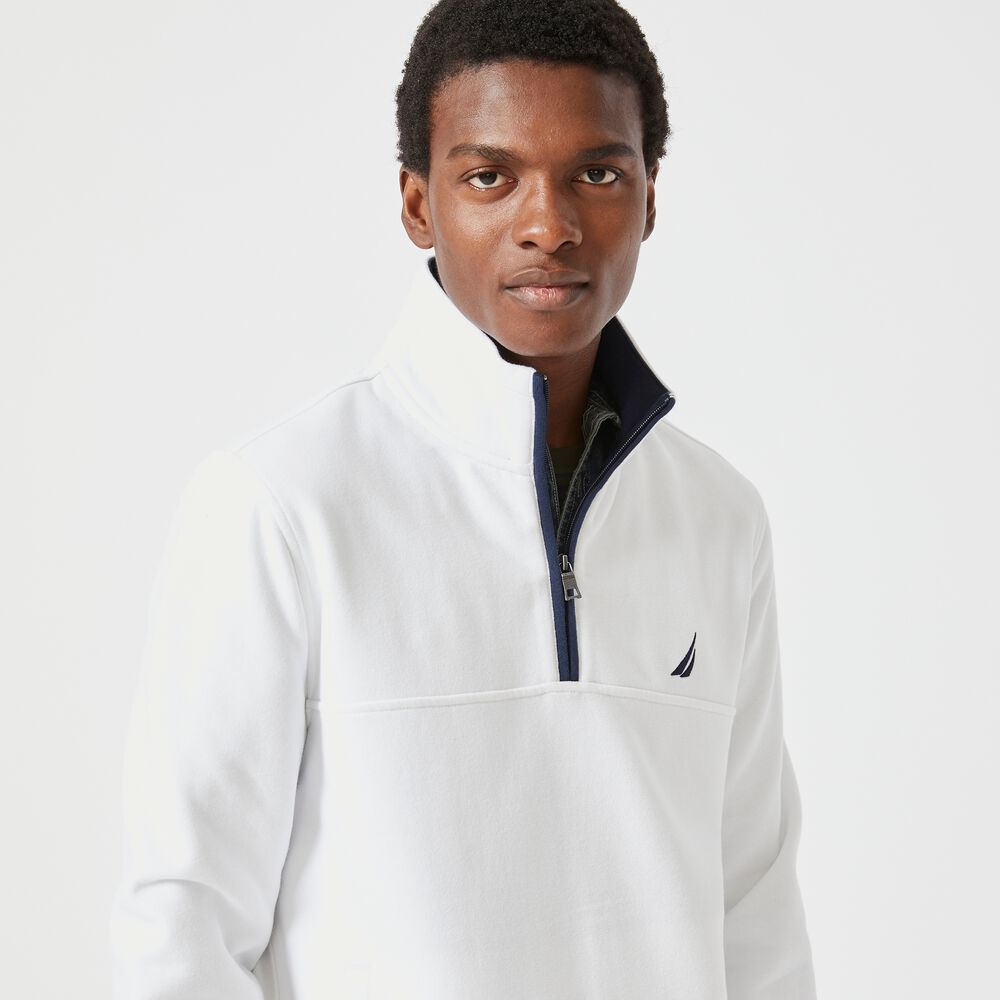 CLASSIC FIT QUARTER-ZIP FLEECE PULLOVER,Bright White,large