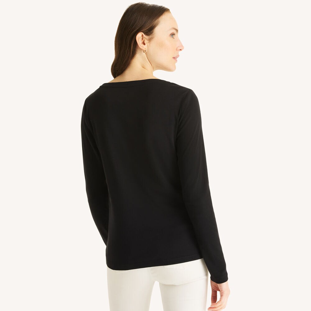 Scoop-Neck Long-Sleeve T-Shirt,True Black,large