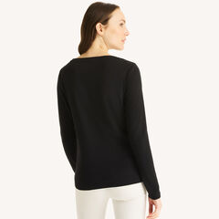 Scoop-Neck Long-Sleeve T-Shirt,True Black,large