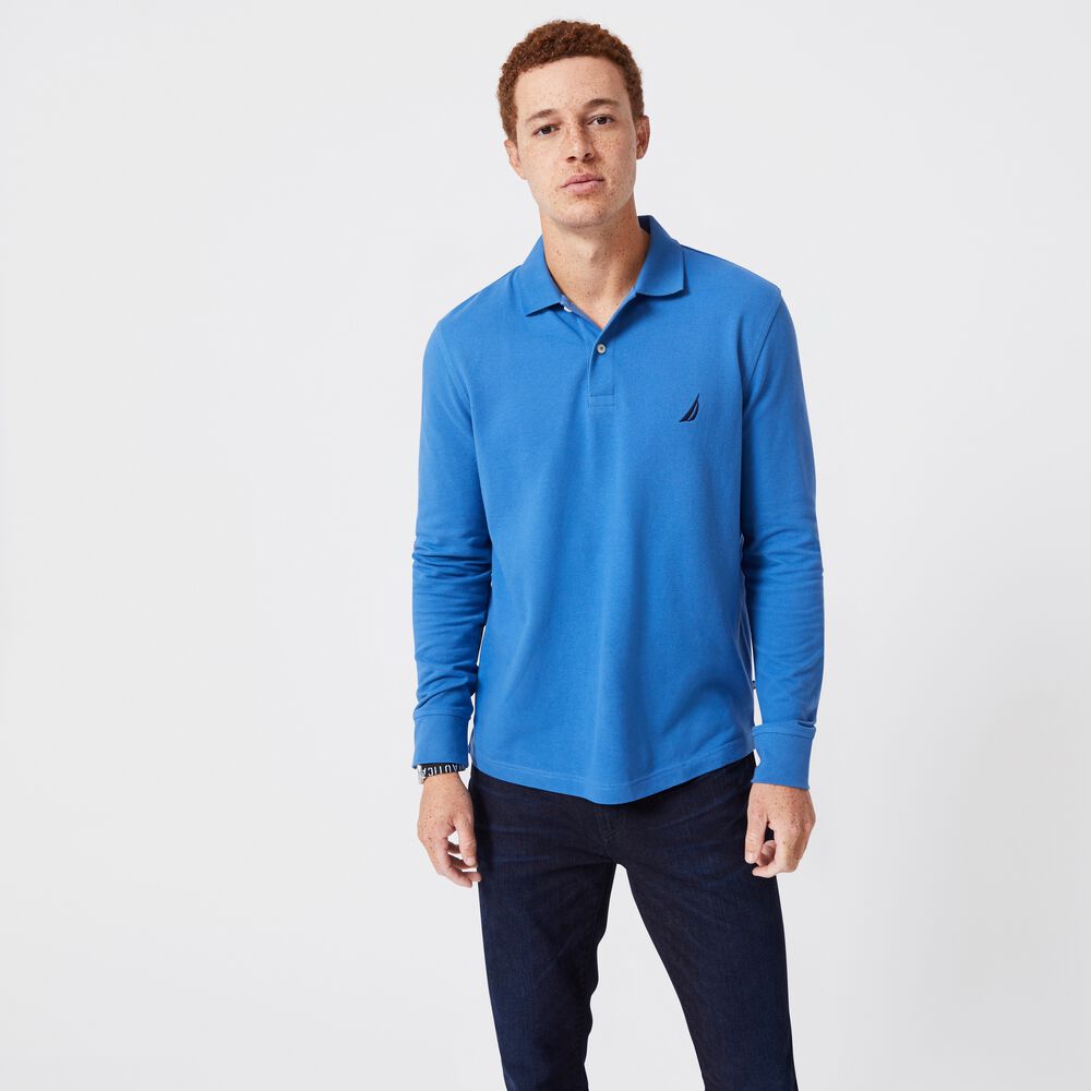 CLASSIC FIT LONG SLEEVE POLO,Nite Sea Heather,large