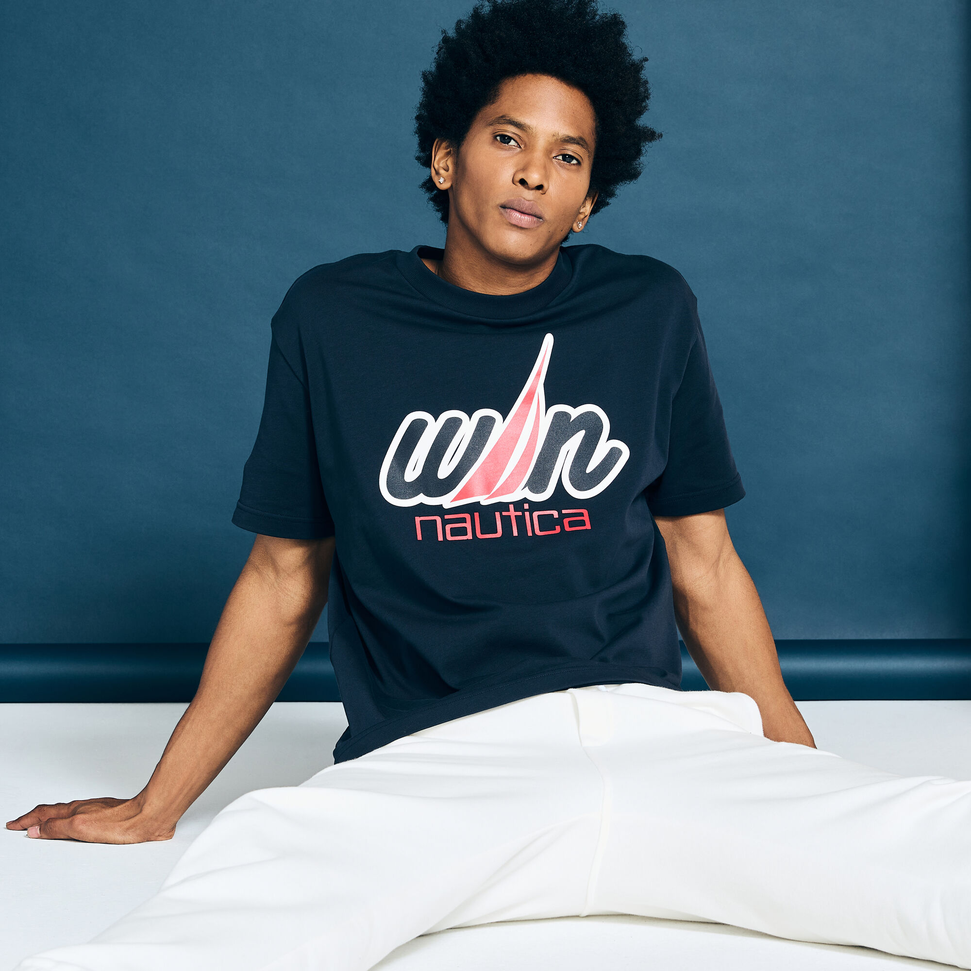 Eddie Win x Nautica Crewneck T-Shirt,Navy,large