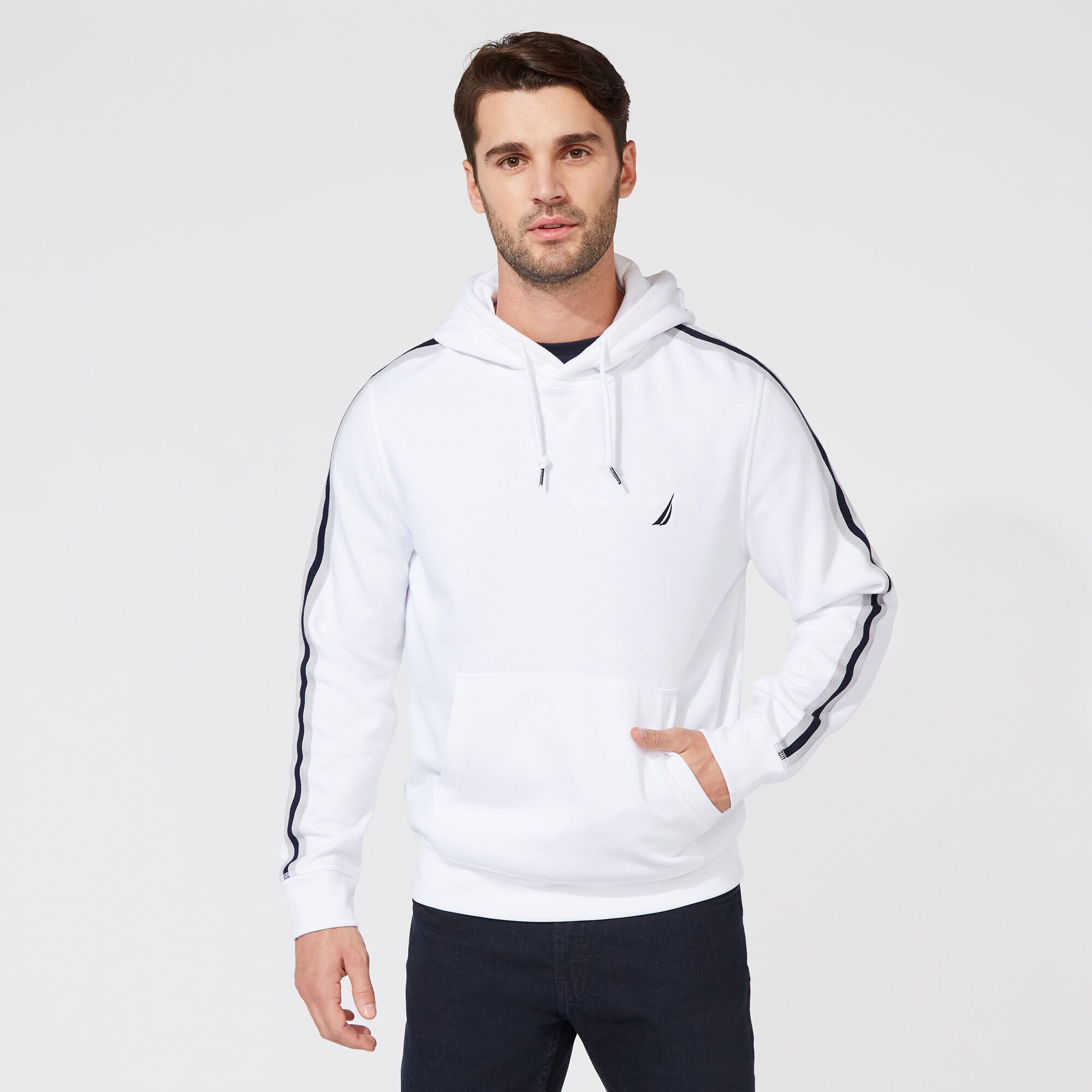 CLASSIC FIT JERSEY HOODIE,Bright White,large
