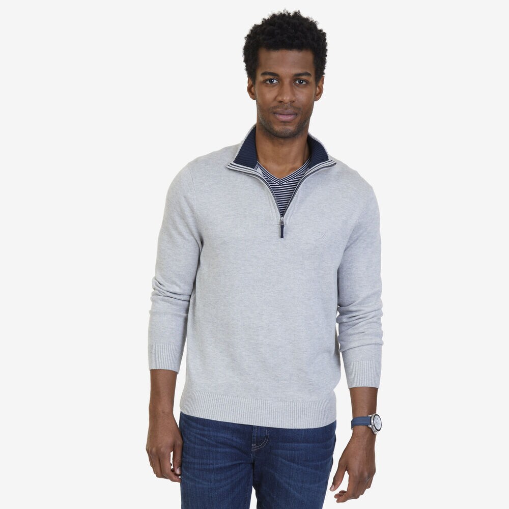 Big & Tall Quarter-Zip Pullover Sweater,Grey Heather,large